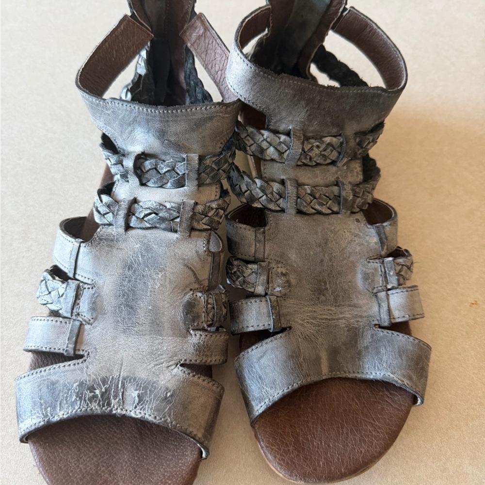 Women's Metallic Gray Braided Gladiator Sandals
